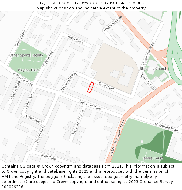 17, OLIVER ROAD, LADYWOOD, BIRMINGHAM, B16 9ER: Location map and indicative extent of plot