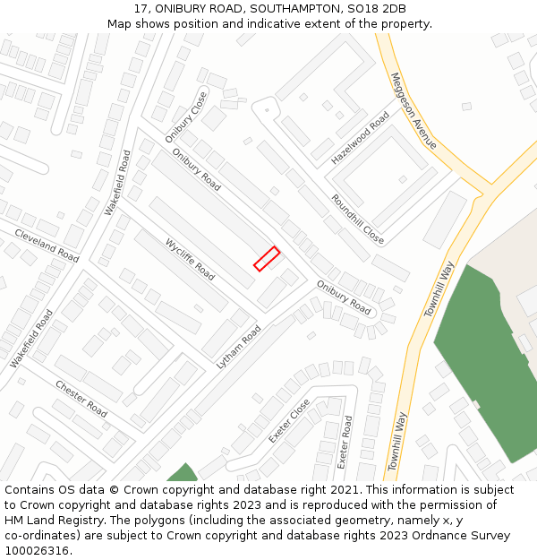 17, ONIBURY ROAD, SOUTHAMPTON, SO18 2DB: Location map and indicative extent of plot