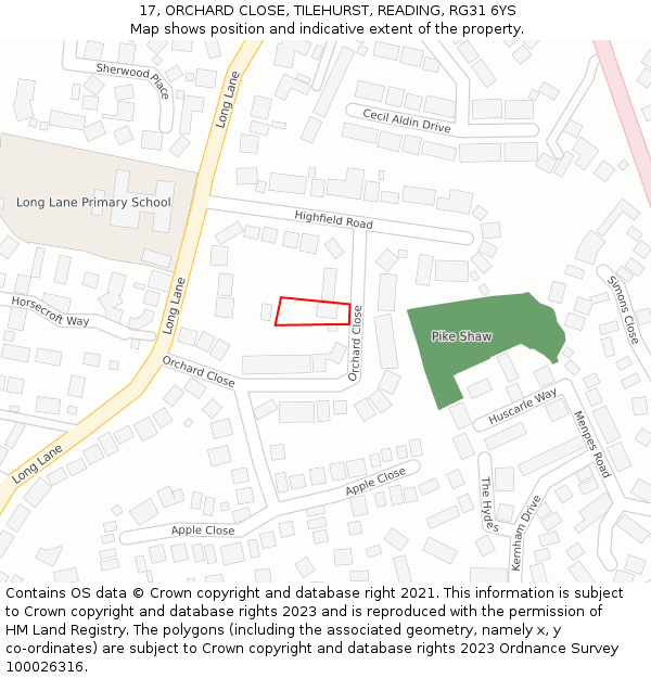 17, ORCHARD CLOSE, TILEHURST, READING, RG31 6YS: Location map and indicative extent of plot