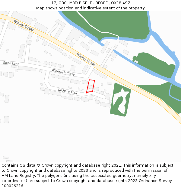 17, ORCHARD RISE, BURFORD, OX18 4SZ: Location map and indicative extent of plot