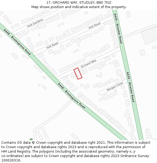 17, ORCHARD WAY, STUDLEY, B80 7NZ: Location map and indicative extent of plot