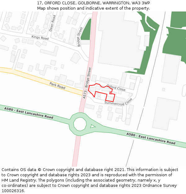 17, ORFORD CLOSE, GOLBORNE, WARRINGTON, WA3 3WP: Location map and indicative extent of plot