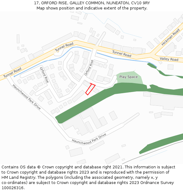 17, ORFORD RISE, GALLEY COMMON, NUNEATON, CV10 9RY: Location map and indicative extent of plot
