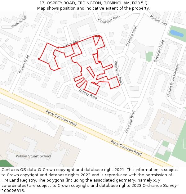 17, OSPREY ROAD, ERDINGTON, BIRMINGHAM, B23 5JQ: Location map and indicative extent of plot