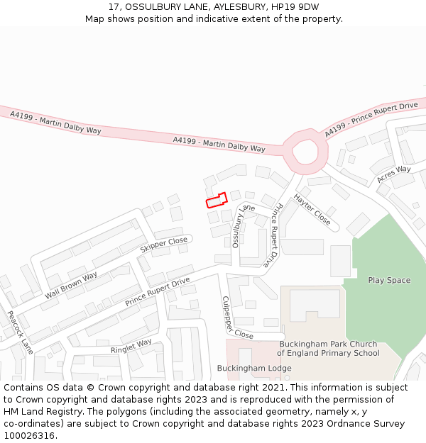 17, OSSULBURY LANE, AYLESBURY, HP19 9DW: Location map and indicative extent of plot