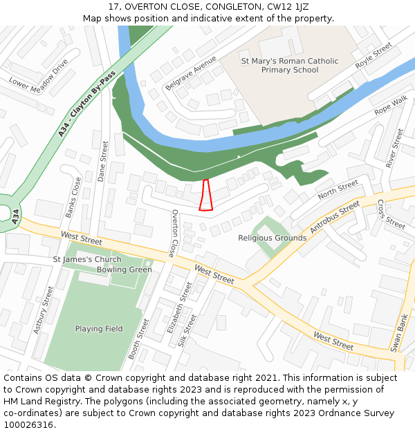 17, OVERTON CLOSE, CONGLETON, CW12 1JZ: Location map and indicative extent of plot