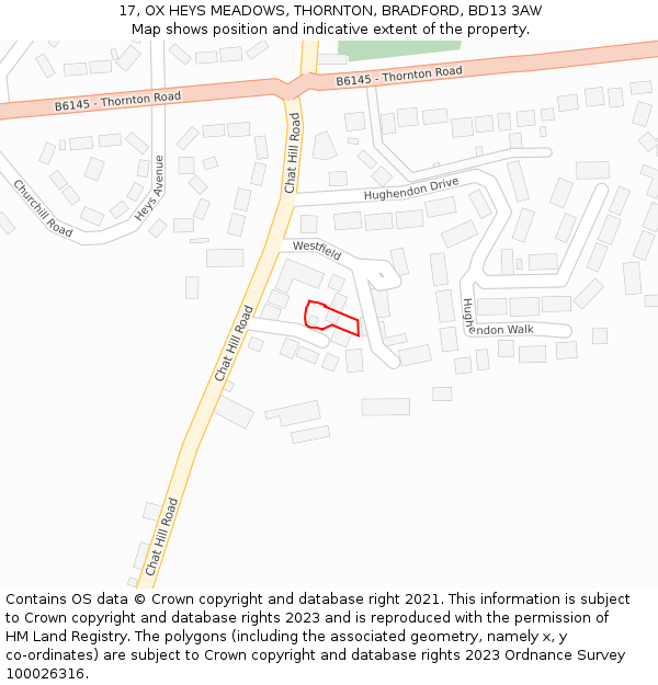17, OX HEYS MEADOWS, THORNTON, BRADFORD, BD13 3AW: Location map and indicative extent of plot