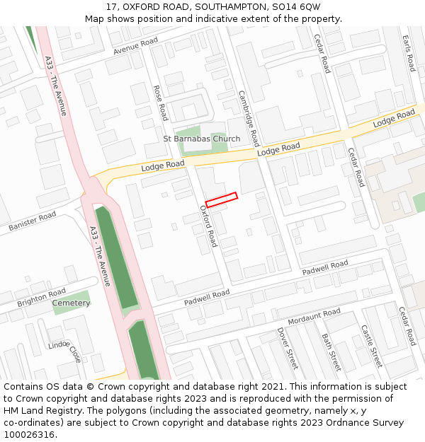 17, OXFORD ROAD, SOUTHAMPTON, SO14 6QW: Location map and indicative extent of plot