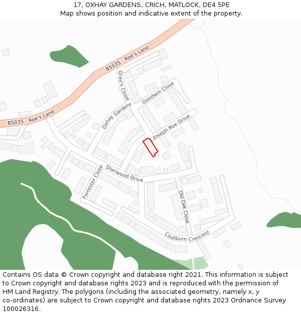 17, OXHAY GARDENS, CRICH, MATLOCK, DE4 5PE: Location map and indicative extent of plot
