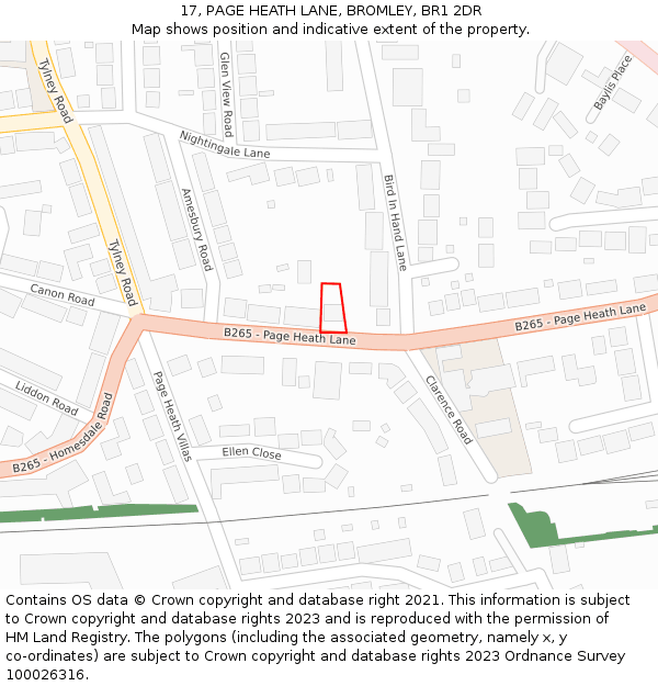 17, PAGE HEATH LANE, BROMLEY, BR1 2DR: Location map and indicative extent of plot