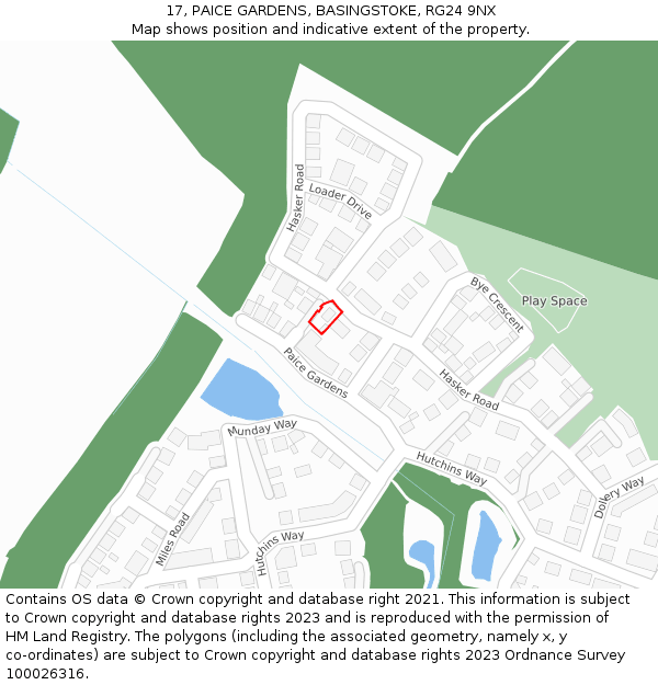 17, PAICE GARDENS, BASINGSTOKE, RG24 9NX: Location map and indicative extent of plot