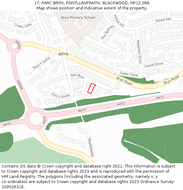 17, PARC BRYN, PONTLLANFRAITH, BLACKWOOD, NP12 2RA: Location map and indicative extent of plot