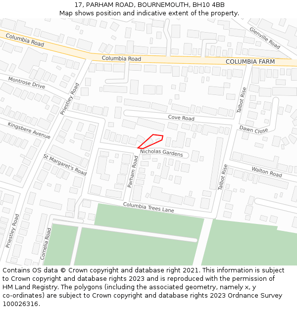 17, PARHAM ROAD, BOURNEMOUTH, BH10 4BB: Location map and indicative extent of plot
