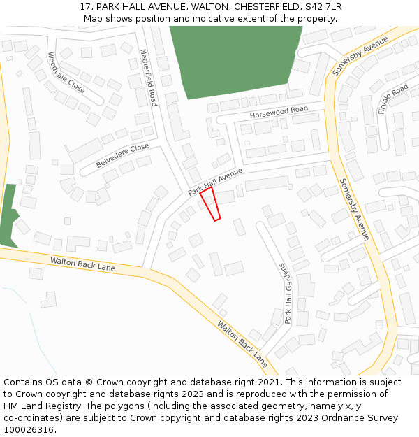 17, PARK HALL AVENUE, WALTON, CHESTERFIELD, S42 7LR: Location map and indicative extent of plot