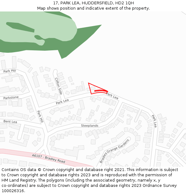 17, PARK LEA, HUDDERSFIELD, HD2 1QH: Location map and indicative extent of plot
