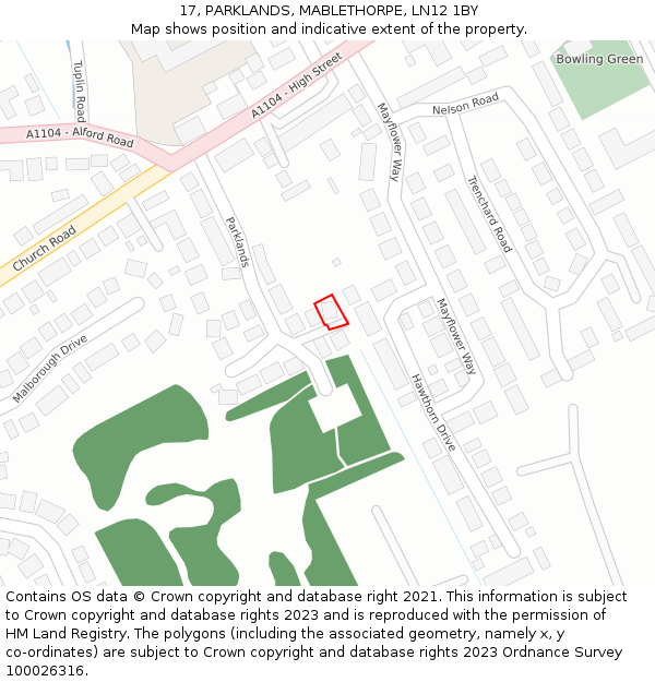 17, PARKLANDS, MABLETHORPE, LN12 1BY: Location map and indicative extent of plot