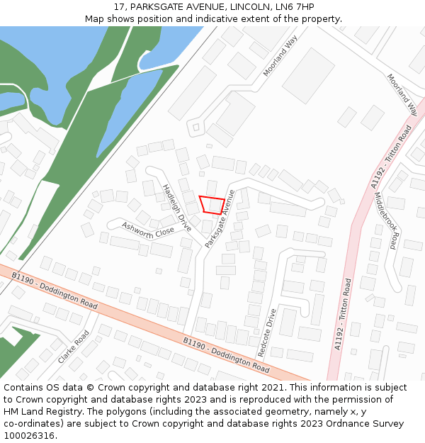 17, PARKSGATE AVENUE, LINCOLN, LN6 7HP: Location map and indicative extent of plot