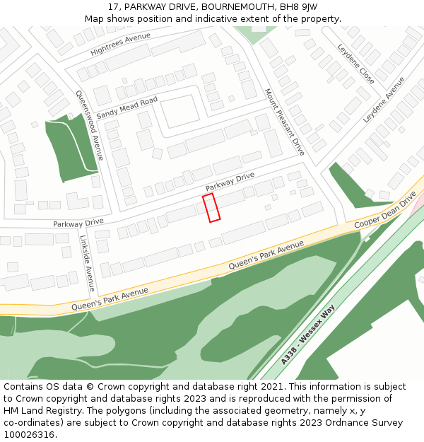 17, PARKWAY DRIVE, BOURNEMOUTH, BH8 9JW: Location map and indicative extent of plot