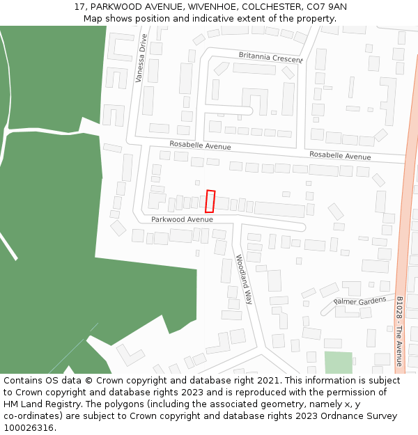 17, PARKWOOD AVENUE, WIVENHOE, COLCHESTER, CO7 9AN: Location map and indicative extent of plot
