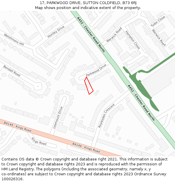 17, PARKWOOD DRIVE, SUTTON COLDFIELD, B73 6RJ: Location map and indicative extent of plot