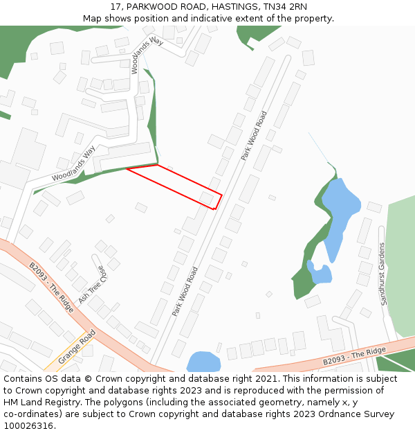 17, PARKWOOD ROAD, HASTINGS, TN34 2RN: Location map and indicative extent of plot