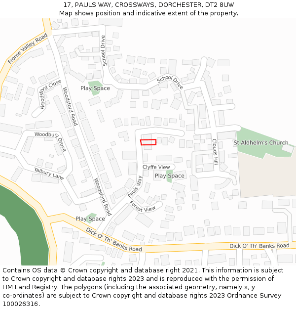17, PAULS WAY, CROSSWAYS, DORCHESTER, DT2 8UW: Location map and indicative extent of plot