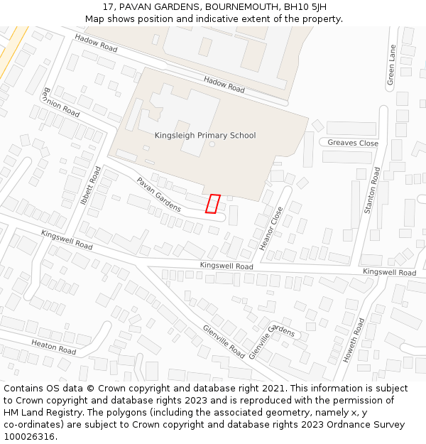 17, PAVAN GARDENS, BOURNEMOUTH, BH10 5JH: Location map and indicative extent of plot