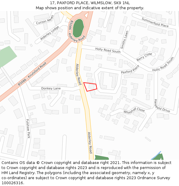 17, PAXFORD PLACE, WILMSLOW, SK9 1NL: Location map and indicative extent of plot
