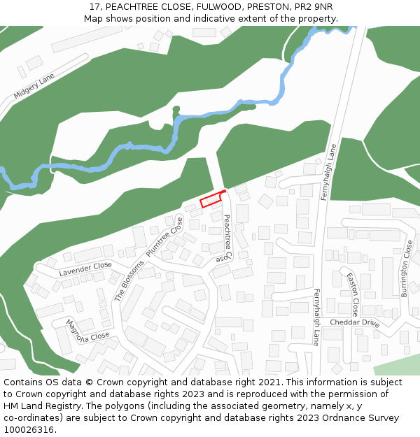 17, PEACHTREE CLOSE, FULWOOD, PRESTON, PR2 9NR: Location map and indicative extent of plot