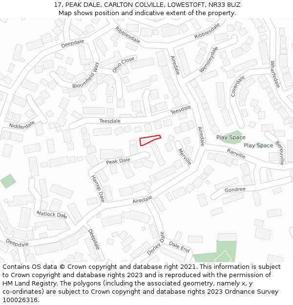 17, PEAK DALE, CARLTON COLVILLE, LOWESTOFT, NR33 8UZ: Location map and indicative extent of plot