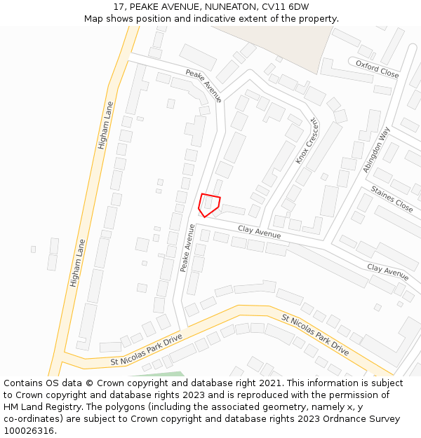 17, PEAKE AVENUE, NUNEATON, CV11 6DW: Location map and indicative extent of plot