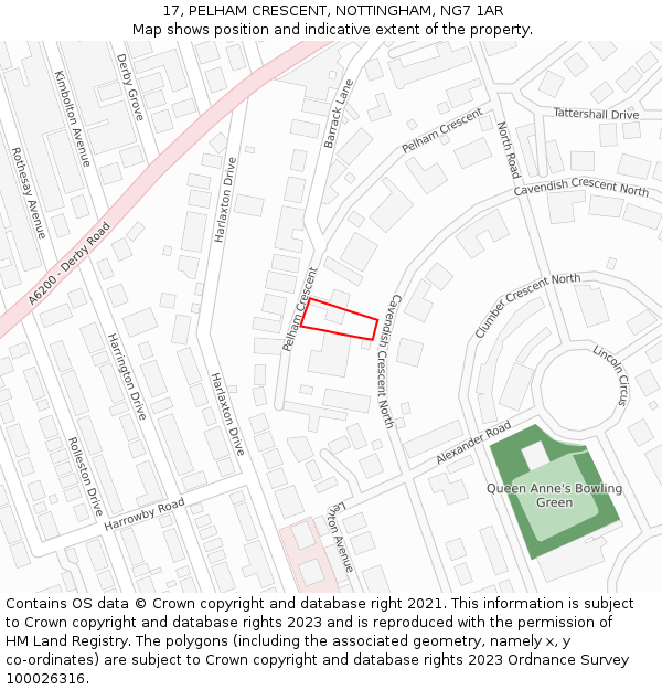 17, PELHAM CRESCENT, NOTTINGHAM, NG7 1AR: Location map and indicative extent of plot
