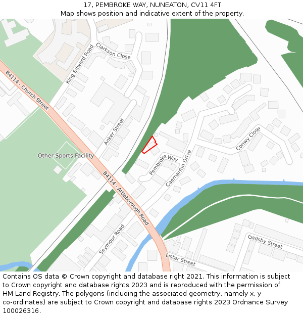 17, PEMBROKE WAY, NUNEATON, CV11 4FT: Location map and indicative extent of plot