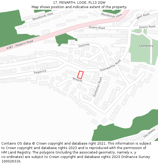 17, PENARTH, LOOE, PL13 2QW: Location map and indicative extent of plot
