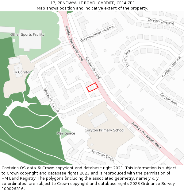 17, PENDWYALLT ROAD, CARDIFF, CF14 7EF: Location map and indicative extent of plot