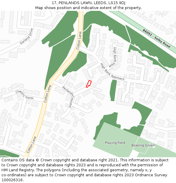 17, PENLANDS LAWN, LEEDS, LS15 9DJ: Location map and indicative extent of plot