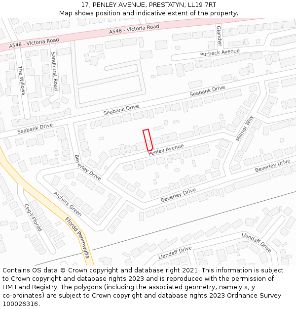 17, PENLEY AVENUE, PRESTATYN, LL19 7RT: Location map and indicative extent of plot
