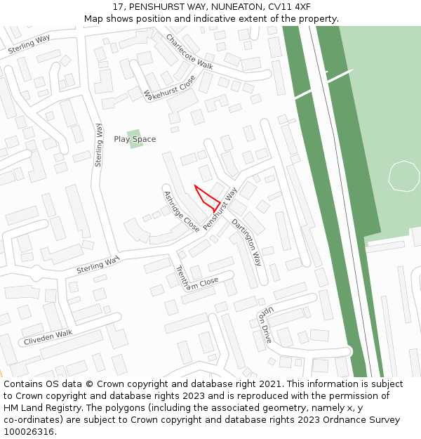 17, PENSHURST WAY, NUNEATON, CV11 4XF: Location map and indicative extent of plot