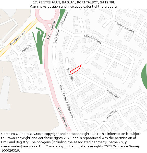 17, PENTRE AFAN, BAGLAN, PORT TALBOT, SA12 7RL: Location map and indicative extent of plot