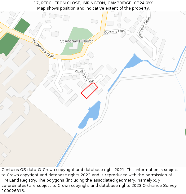 17, PERCHERON CLOSE, IMPINGTON, CAMBRIDGE, CB24 9YX: Location map and indicative extent of plot