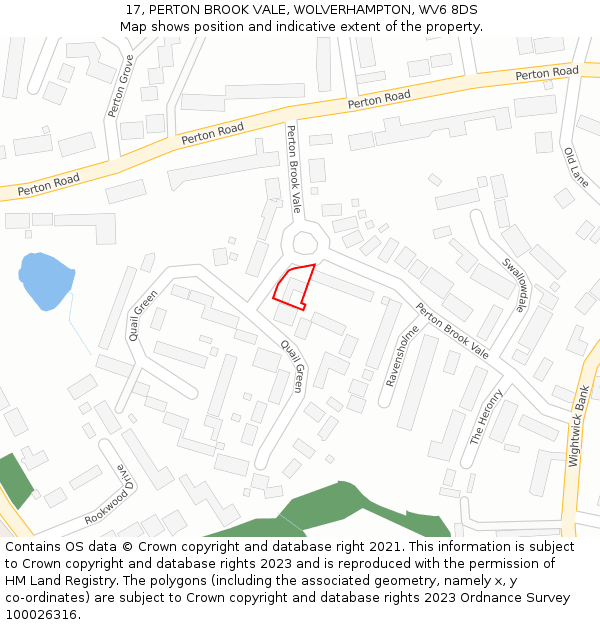 17, PERTON BROOK VALE, WOLVERHAMPTON, WV6 8DS: Location map and indicative extent of plot