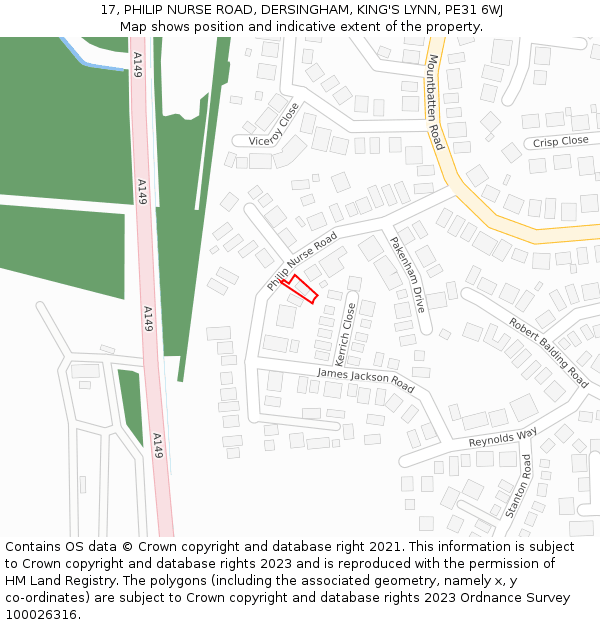17, PHILIP NURSE ROAD, DERSINGHAM, KING'S LYNN, PE31 6WJ: Location map and indicative extent of plot