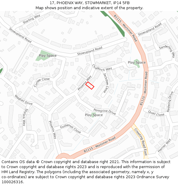 17, PHOENIX WAY, STOWMARKET, IP14 5FB: Location map and indicative extent of plot