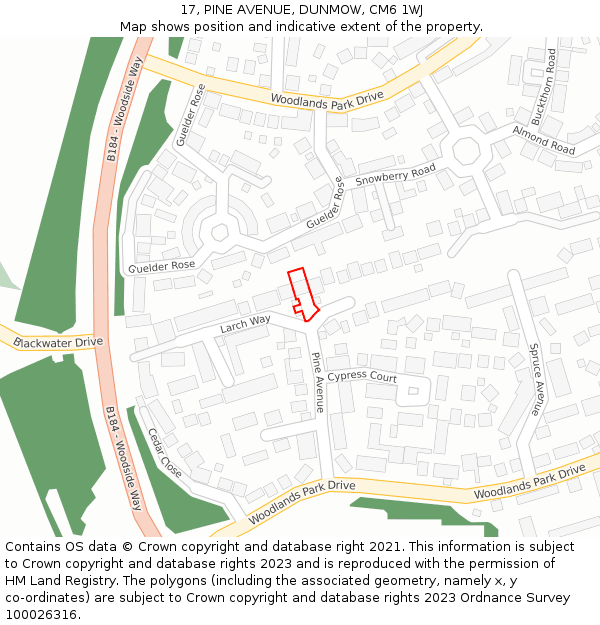 17, PINE AVENUE, DUNMOW, CM6 1WJ: Location map and indicative extent of plot