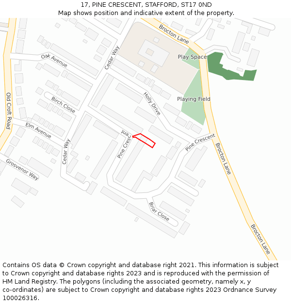 17, PINE CRESCENT, STAFFORD, ST17 0ND: Location map and indicative extent of plot