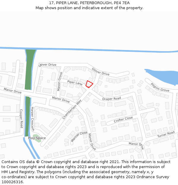 17, PIPER LANE, PETERBOROUGH, PE4 7EA: Location map and indicative extent of plot
