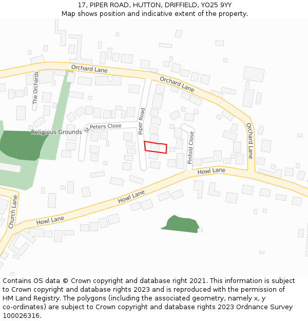 17, PIPER ROAD, HUTTON, DRIFFIELD, YO25 9YY: Location map and indicative extent of plot