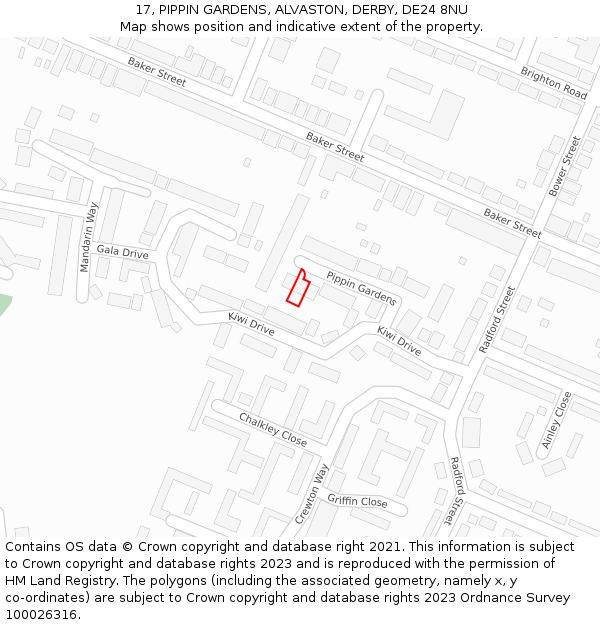 17, PIPPIN GARDENS, ALVASTON, DERBY, DE24 8NU: Location map and indicative extent of plot