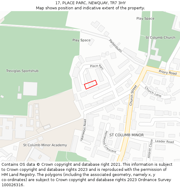 17, PLACE PARC, NEWQUAY, TR7 3HY: Location map and indicative extent of plot