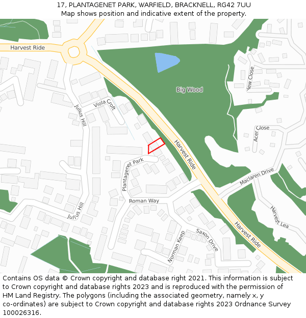 17, PLANTAGENET PARK, WARFIELD, BRACKNELL, RG42 7UU: Location map and indicative extent of plot